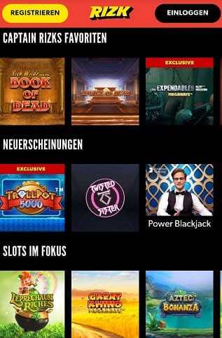 Spielangebot im rizk casino
