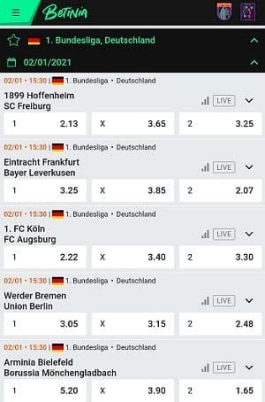 Betinia Sportwetten fußball