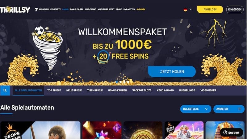 Thrillsy Casino Webseite